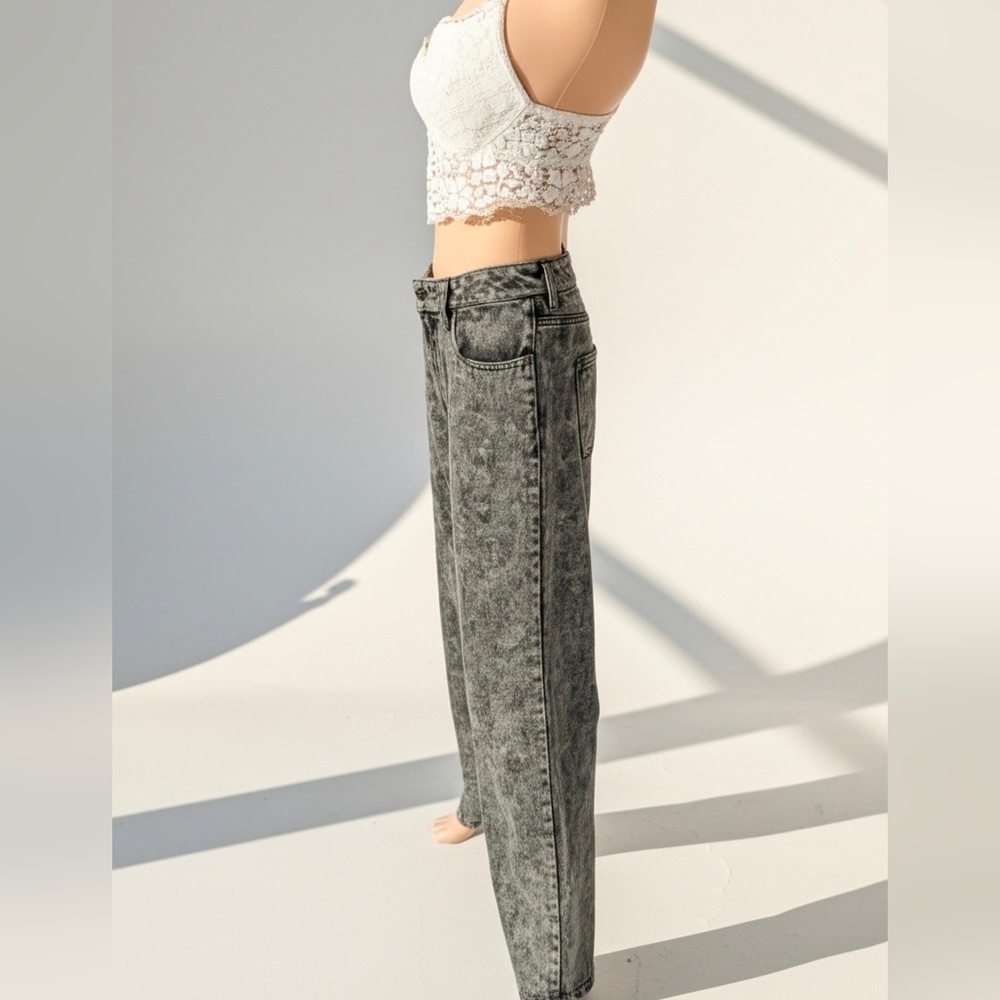 Karl Kani Retro Moon Wash Denim Wide Leg Jeans Dark Grey Size M